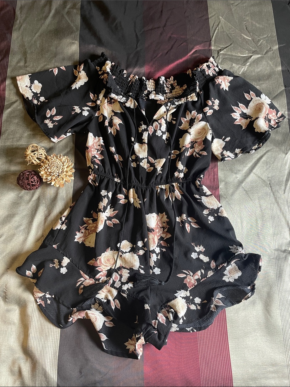 Black Floral Off-Shoulder Romper